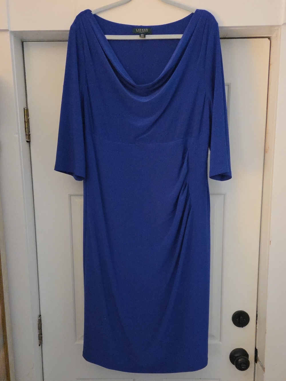 Cobalt Royal Blue Cowl Neck Ruched Jersey Dress 16W